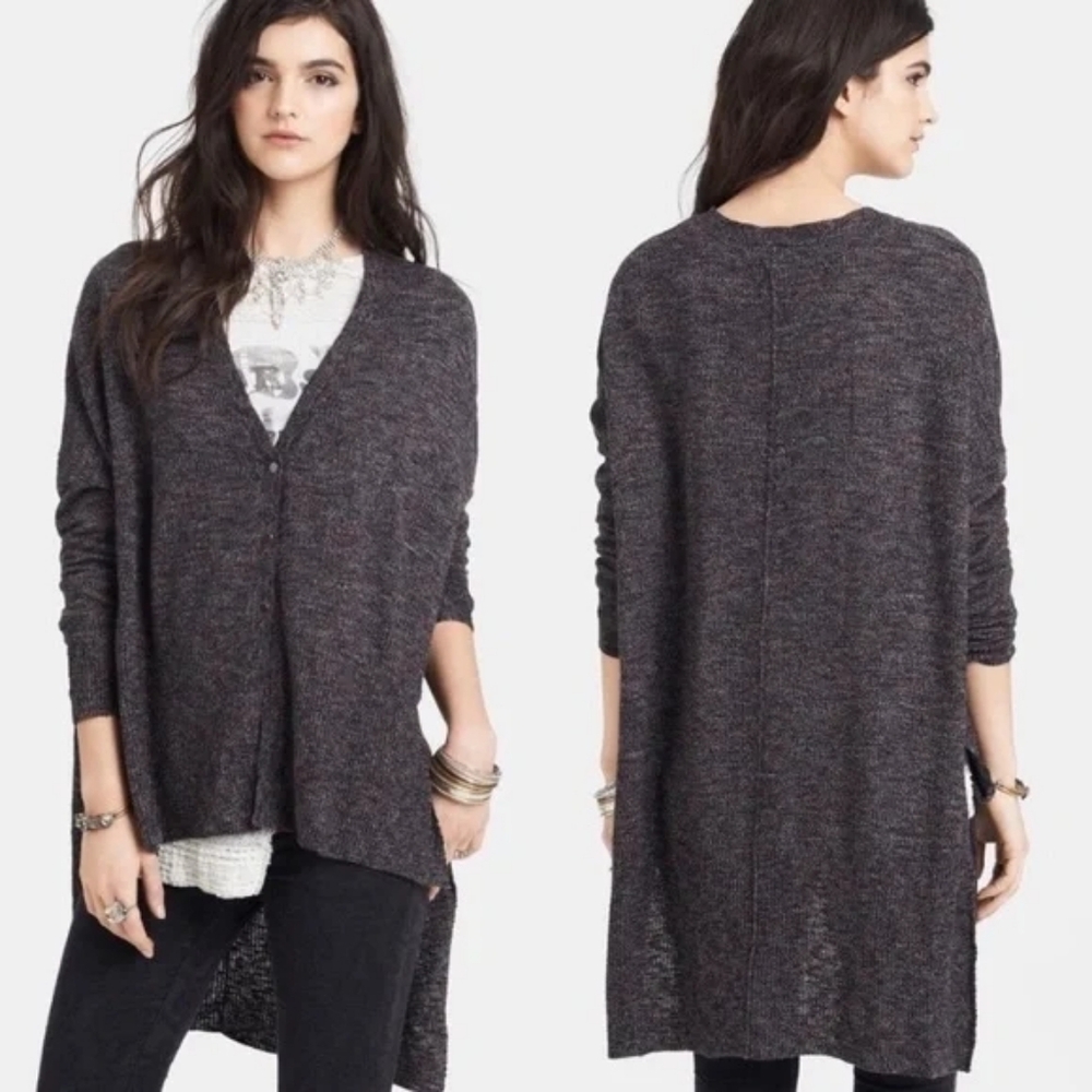 Free People TGIF Cardigan Asymmetrical Oversized High Low Black Purple Small S